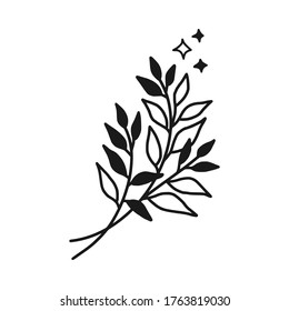 Hand drawn monochrome plant, leaf, and foliage element for wedding invitation, logo, symbol, greeting cards, botanical icon, or banner. Summer, spring, and autumn botany element