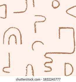 Hand drawn monochrome seamless pattern. Irregular chalk doodle lines. Abstract vector background with curve textured shapes.