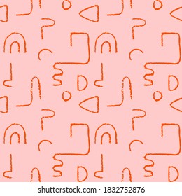 Hand drawn monochrome seamless pattern. Irregular chalk doodle lines. Abstract vector background with curve textured shapes.