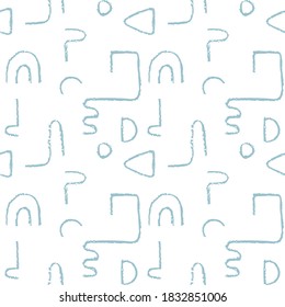 Hand drawn monochrome seamless pattern. Irregular chalk doodle lines. Abstract vector background with curve textured shapes.