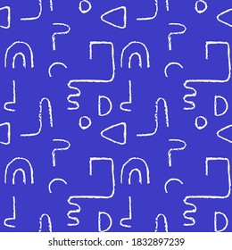 Hand drawn monochrome seamless pattern. Irregular chalk doodle lines. Abstract vector background with curve textured shapes.