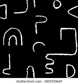 Hand drawn monochrome seamless pattern. Irregular chalk doodle lines. Abstract vector background with curve textured shapes.