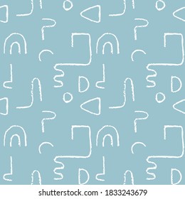 Hand drawn monochrome seamless pattern. Irregular chalk doodle lines. Abstract vector background with curve textured shapes.