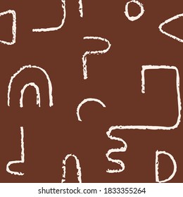 Hand drawn monochrome seamless pattern. Irregular chalk doodle lines. Abstract vector background with curve textured shapes.