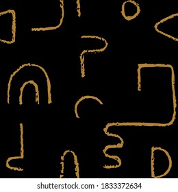 Hand drawn monochrome seamless pattern. Irregular chalk doodle lines. Abstract vector background with curve textured shapes.