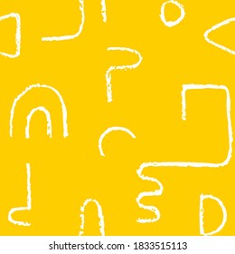 Hand drawn monochrome seamless pattern. Irregular chalk doodle lines. Abstract vector background with curve textured shapes.
