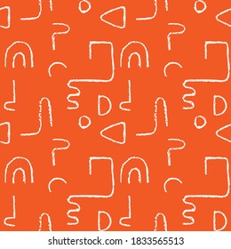 Hand drawn monochrome seamless pattern. Irregular chalk doodle lines. Abstract vector background with curve textured shapes.