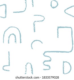 Hand drawn monochrome seamless pattern. Irregular chalk doodle lines. Abstract vector background with curve textured shapes.