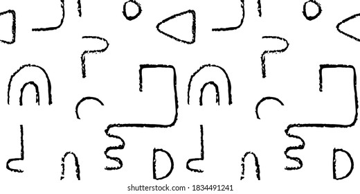 Hand drawn monochrome seamless pattern. Irregular chalk doodle lines. Abstract vector background with curve textured shapes.