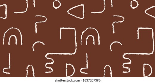 Hand drawn monochrome seamless pattern. Irregular chalk doodle lines. Abstract vector background with curve textured shapes.