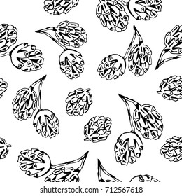 Hand drawn monochrome tree cone seamless pattern. Element for your designs - wrapping paper, wallpaper, greeting and congratulation card, new year and christmas card, textile and fabric print.
