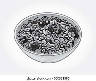 Hand drawn monochrome vector illustration of a bowl of Cereal.