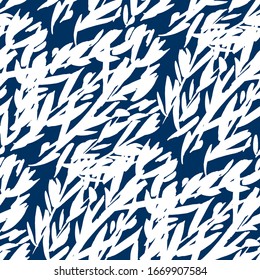 Hand drawn mono-color foliage silhouette seamless pattern Nature laconic blue repeatable motif.