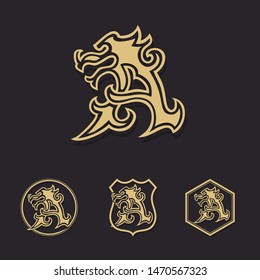 Hand drawn monogram letter A Dragon Font Style