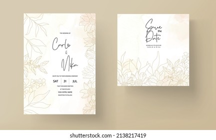 Hand drawn monoline floral decorative elements wedding invitation card