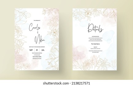 Hand drawn monoline floral decorative elements wedding invitation card