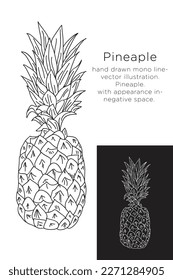 hand drawn monoline vector illustration.
pineaple.
with appearance in negative space.