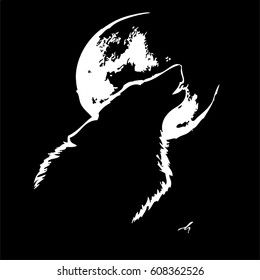 Hand drawn monotonous illustration of an Wolf. Silhouette of an Wolf in a natural environment. Vector illustration.