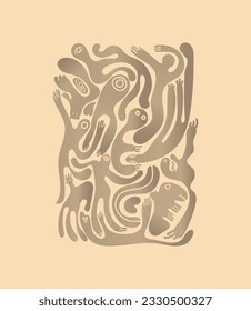 Hand drawn monster characters isolated on beige background. Abstract minimalist vector illustration