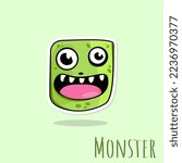 Hand drawn monster doodle green color
