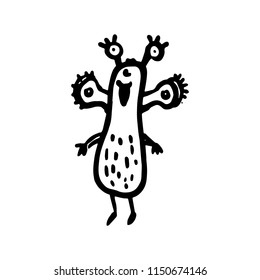 Hand Drawn monster doodle. Sketch style icon. Decoration element. Isolated on white background. Flat design. Vector illustration.