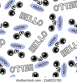 Hand drawn monster face seamless print design. Vector illustration design for fashion fabrics, textile graphics, prints.
