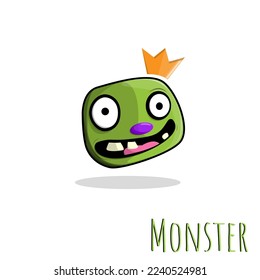 Hand drawn monster green color with crown. Flat Style