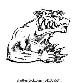 Hand drawn monster on white background. Vector illustration