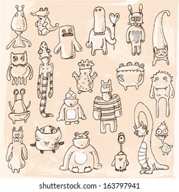 hand drawn monster set