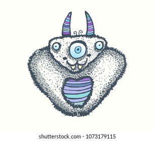 Hand drawn monster for your design. Cute and happy alien