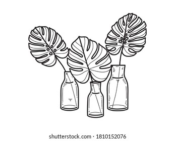Hand drawn monstera. Indoor plant in a Jar. Scandinavian style illustration with monstera, modern and elegant home decor. Vector poster design.