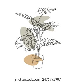 Hand drawn monstera leaf line art illustration