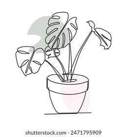 Hand drawn monstera leaf line art illustration