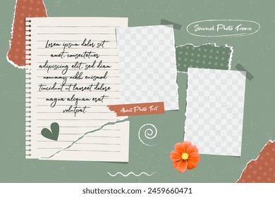 Hand drawn mood board of photos collage frame mockup background template