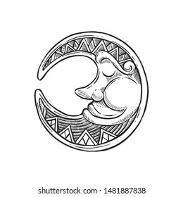 Hand Drawn Moon face Logo Illustration