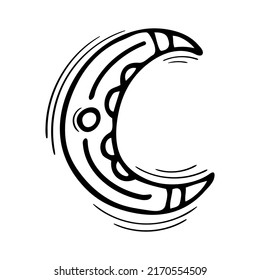 Hand drawn moon. Magical sign. Astrological symbol. Doodle crescent moon. Vector illustration