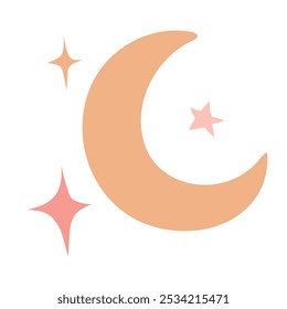 Hand drawn moon and stars isolated on white background. Flat design. Moon and star icon isolated on white background. Symbol of night for your website design, logo. Flat design. filled black symbol.