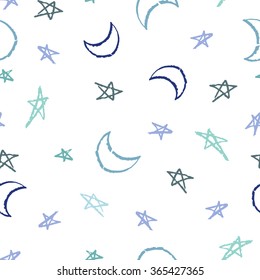 Hand Drawn Moon And Stars Pattern