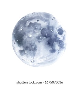 Hand Drawn Moon Watercolor Illustration.