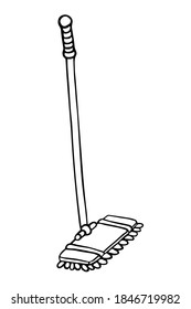Hand drawn mop isolated on a white background. Black outline, doodle style. Vector object for house cleaning tools, floor washing, domestic chores illustration.