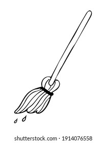 Hand drawn mop isolated on a white background. Mop sketch illustration for print, web, mobile and infographics. Doodle style. Vector object for house cleaning tools, floor washing.
