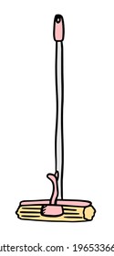 Hand drawn mop isolated on a white background. Black outline, doodle style. Vector object for house cleaning tools, floor washing, domestic chores illustration.