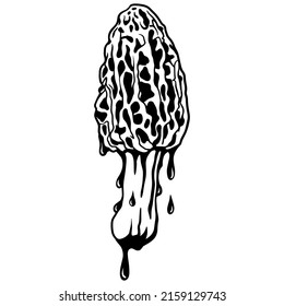 Handgezeichneter Morel-Pilz. Vektorgrafik.Dripping Mushroom morel Psychedelic Sticker T-Shirt Design Graphic Cut File Clip Art 