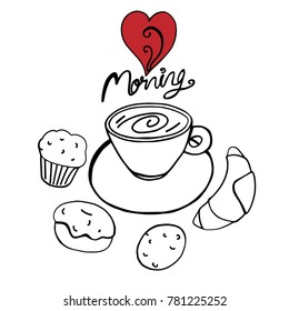 Hand drawn morning coffee theme isolated vectors. Can be used for any graphic design needs.  