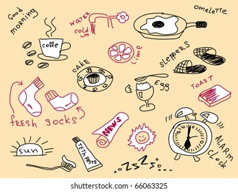 Hand drawn morning doodles Vector. Visit my portfolio for big collection of doodles