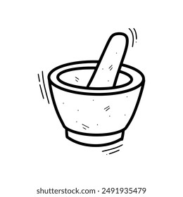 Hand Drawn Mortar and Pestle Illustration. Doodle Vector. Isolated on White Background - EPS 10 Vector