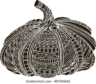 Hand drawn mosaic black pumpkin isolated on white background. Vector.