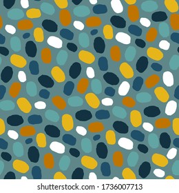 Hand drawn mosaic pattern of brush stroke. Seamless pattern with geometric texture shapes. Abstract background of polka dot style in bright colors.