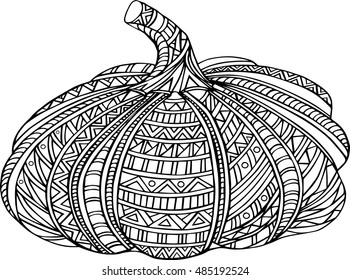 Hand drawn mosaic pumpkin isolated on white background. Vector.