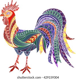 Hand drawn mosaic rooster isolated on white background. Vector.